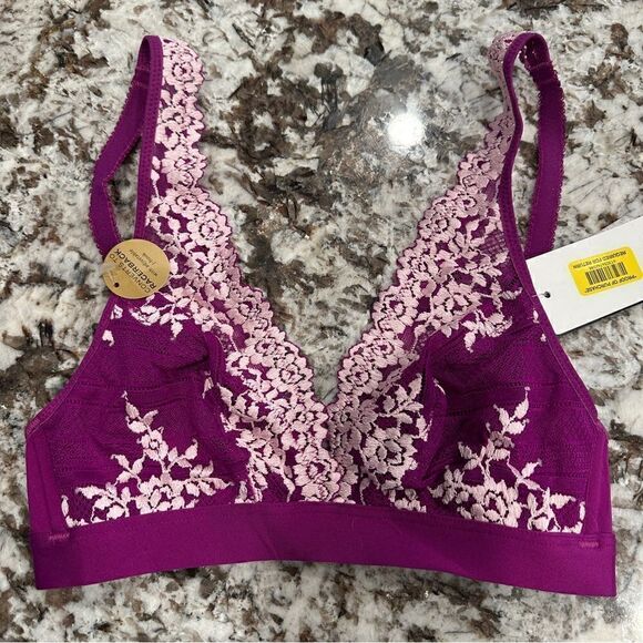 NWT Wacoal embrace magenta pink lace floral convertible wireless bralette Sz 32 - Picture 1 of 7